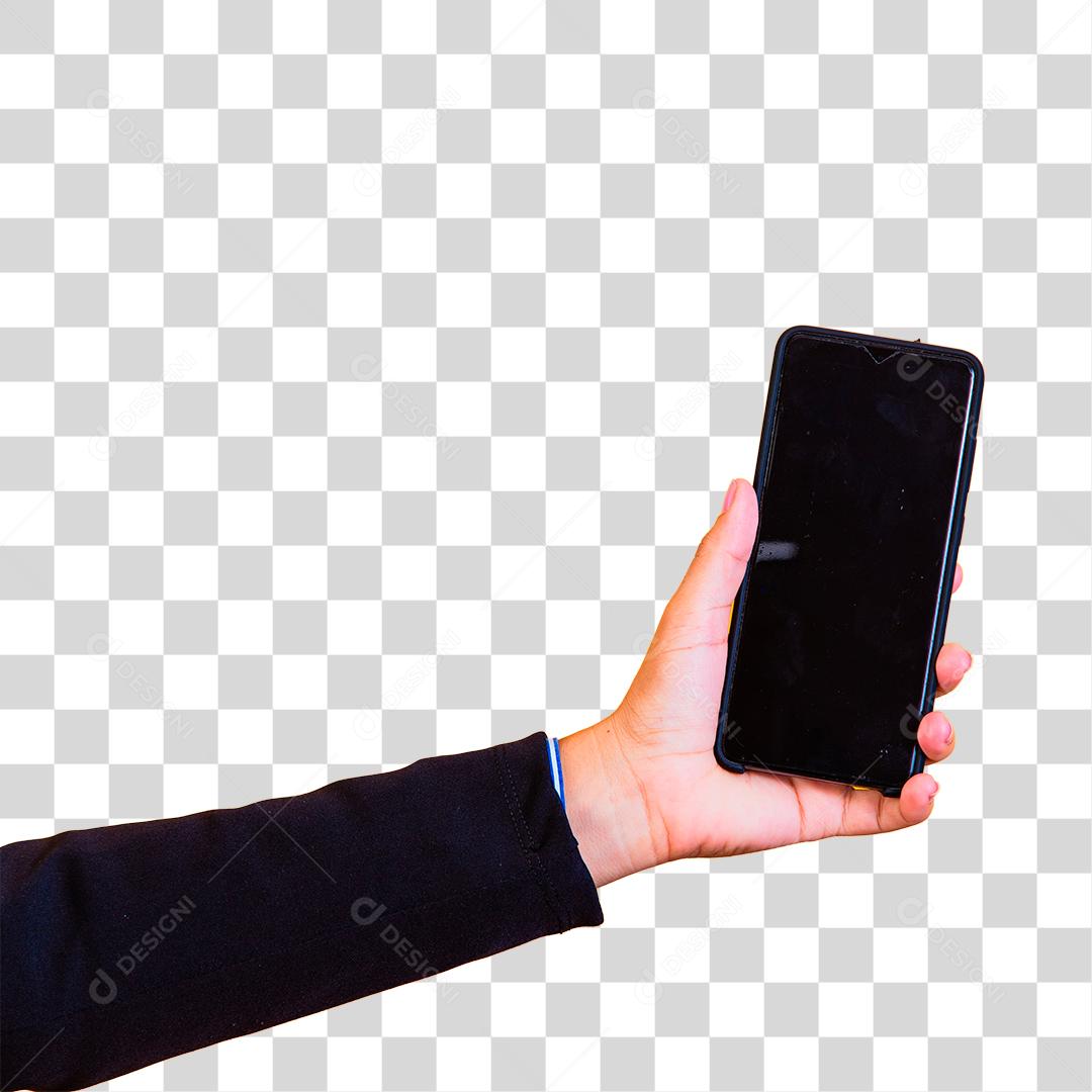 Mão segurando um celular