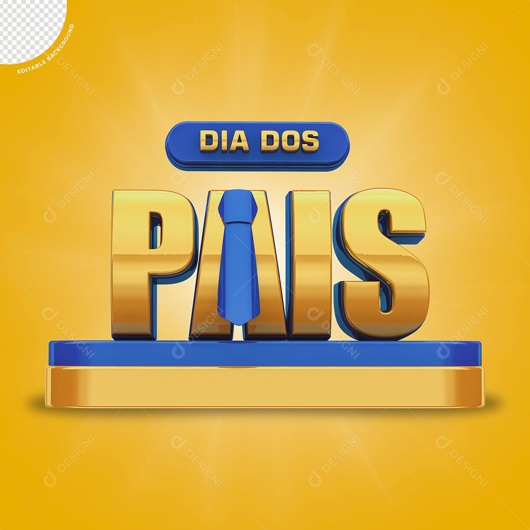 Dia dos Pais Selo 3D Dourado e Azul para Composição PSD