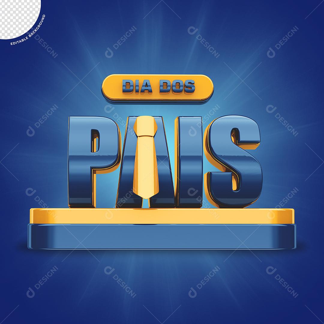 Dia dos Pais Selo 3D Azul e Dourado para Composição PSD
