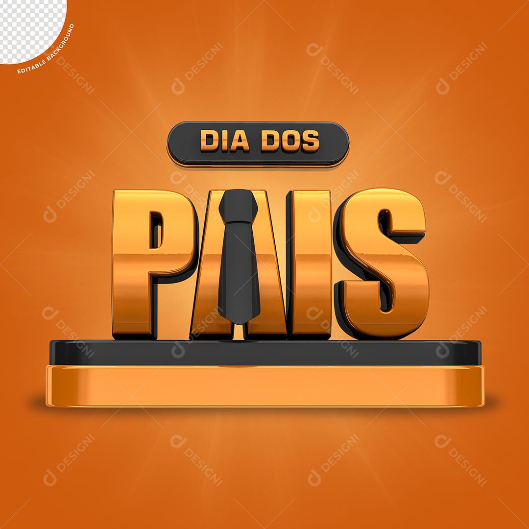 Dia dos Pais Selo 3D Laranjado e Preto para Composição PSD