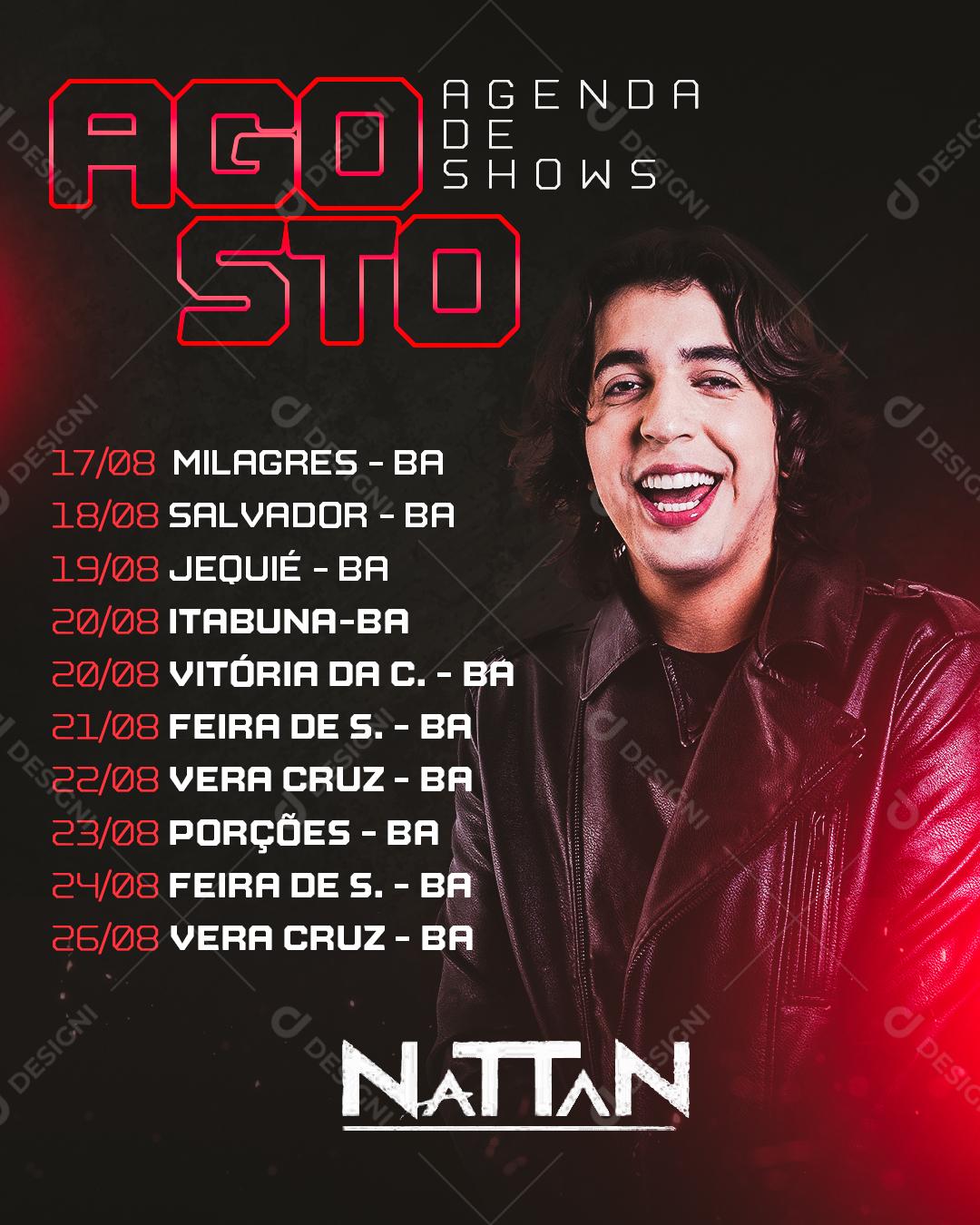 Social Media Agenda de Shows Agosto Nattan Flyer PSD Editável