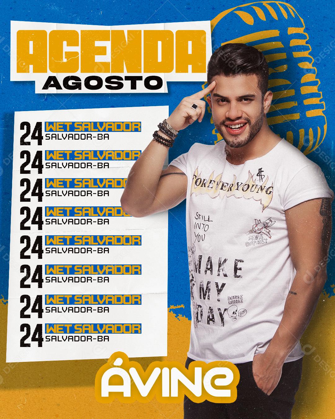 Social Media Agenda Agosto Ávine Flyer PSD Editável