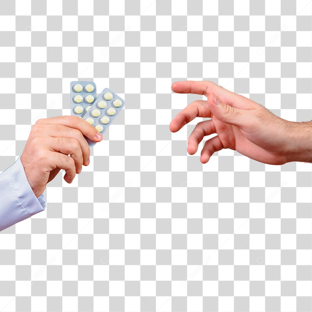 Mão Entregando Comprimidos De Remédios Para Outra Pessoa