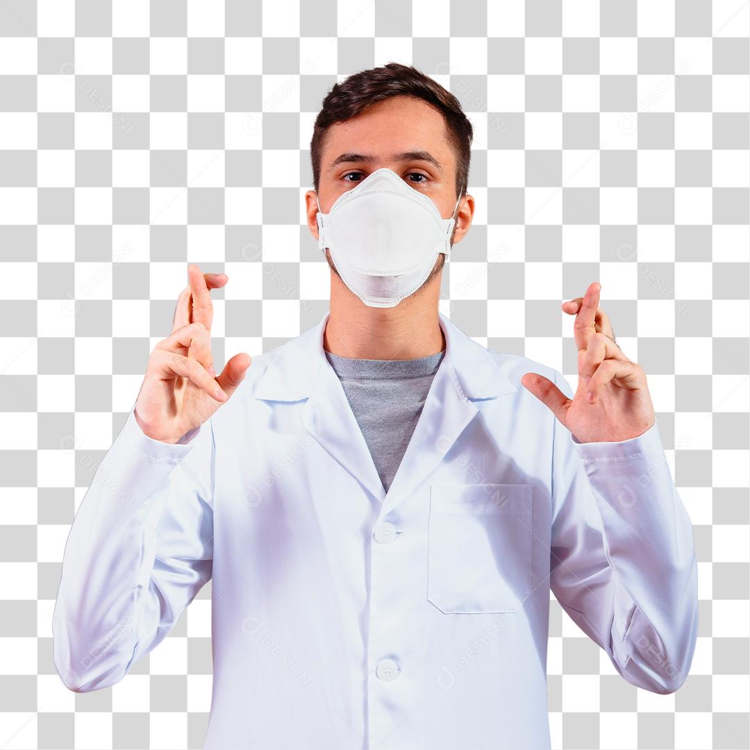 Jovem Médico com o dedo cruzado