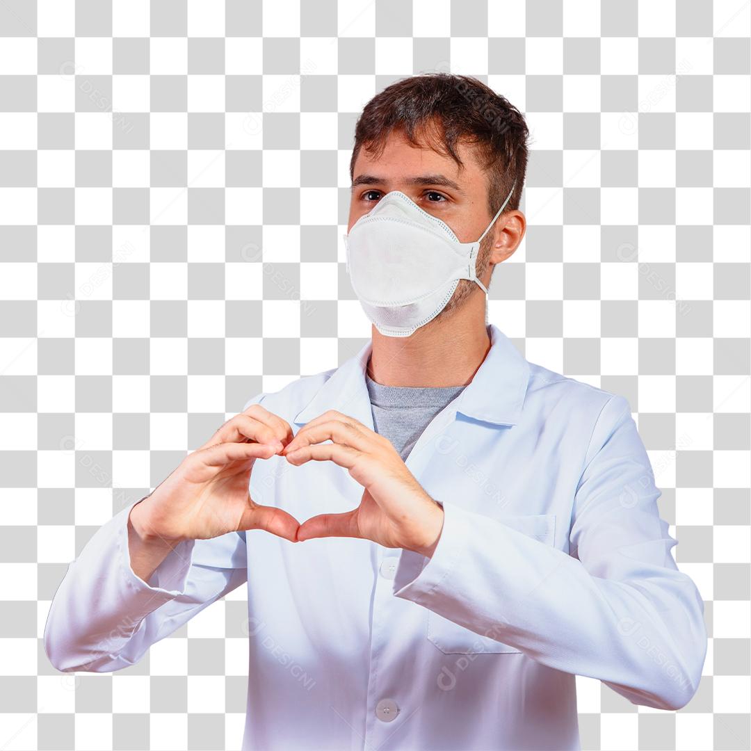 Jovem Médico usando máscara protetora e fazendo um coração com sua Mão