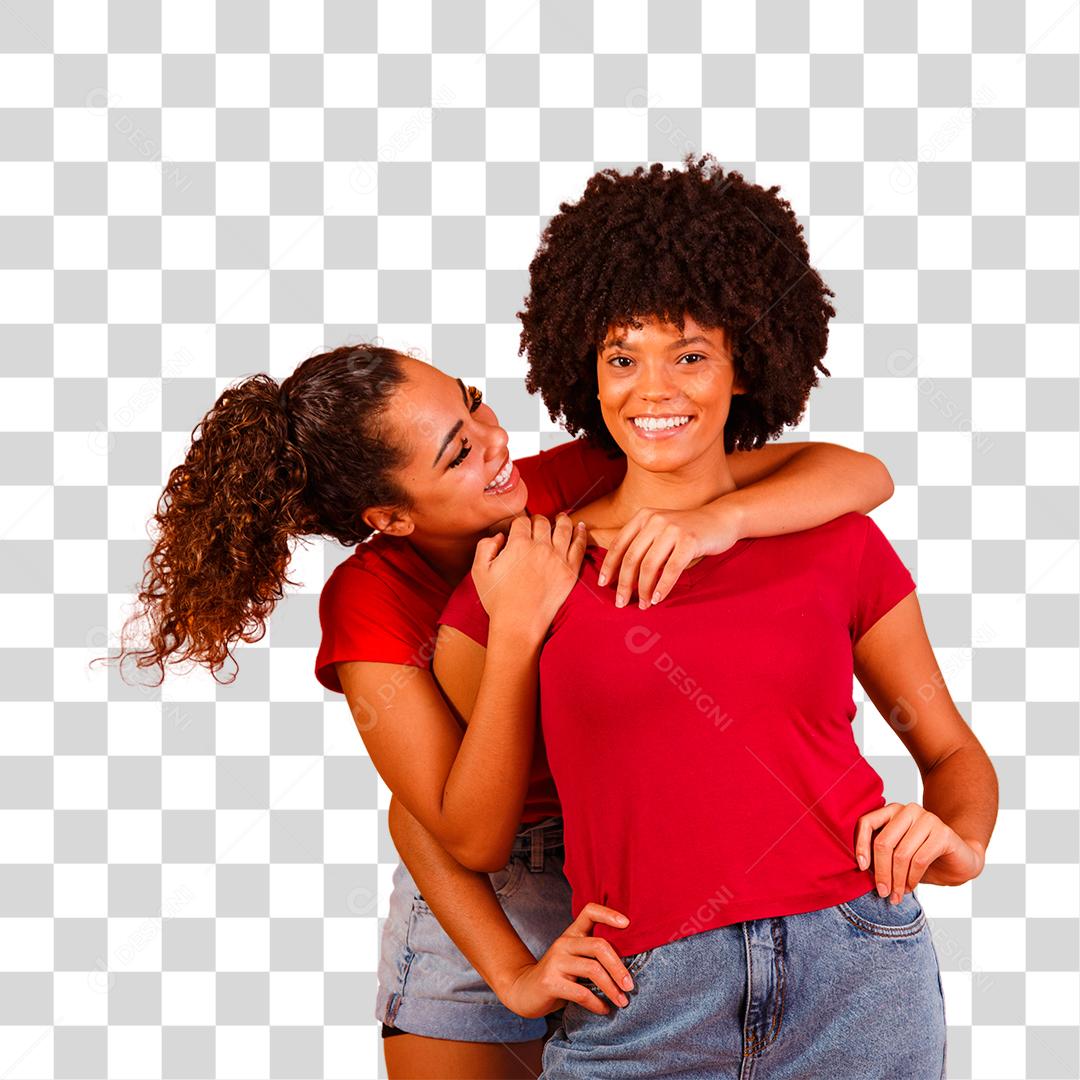 Jovens amigas afro bonitas e felizes sorrindo para a câmera