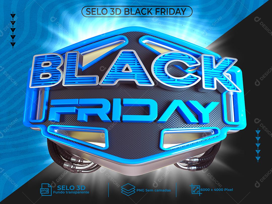 Selo 3D Black Friday Azul para Composição PNG Transparente Sem Fundo