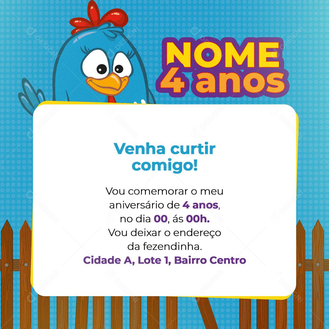 Modelo de Convite de Aniversário Infantil Galinha Pintadinha Social Media PSD Editável