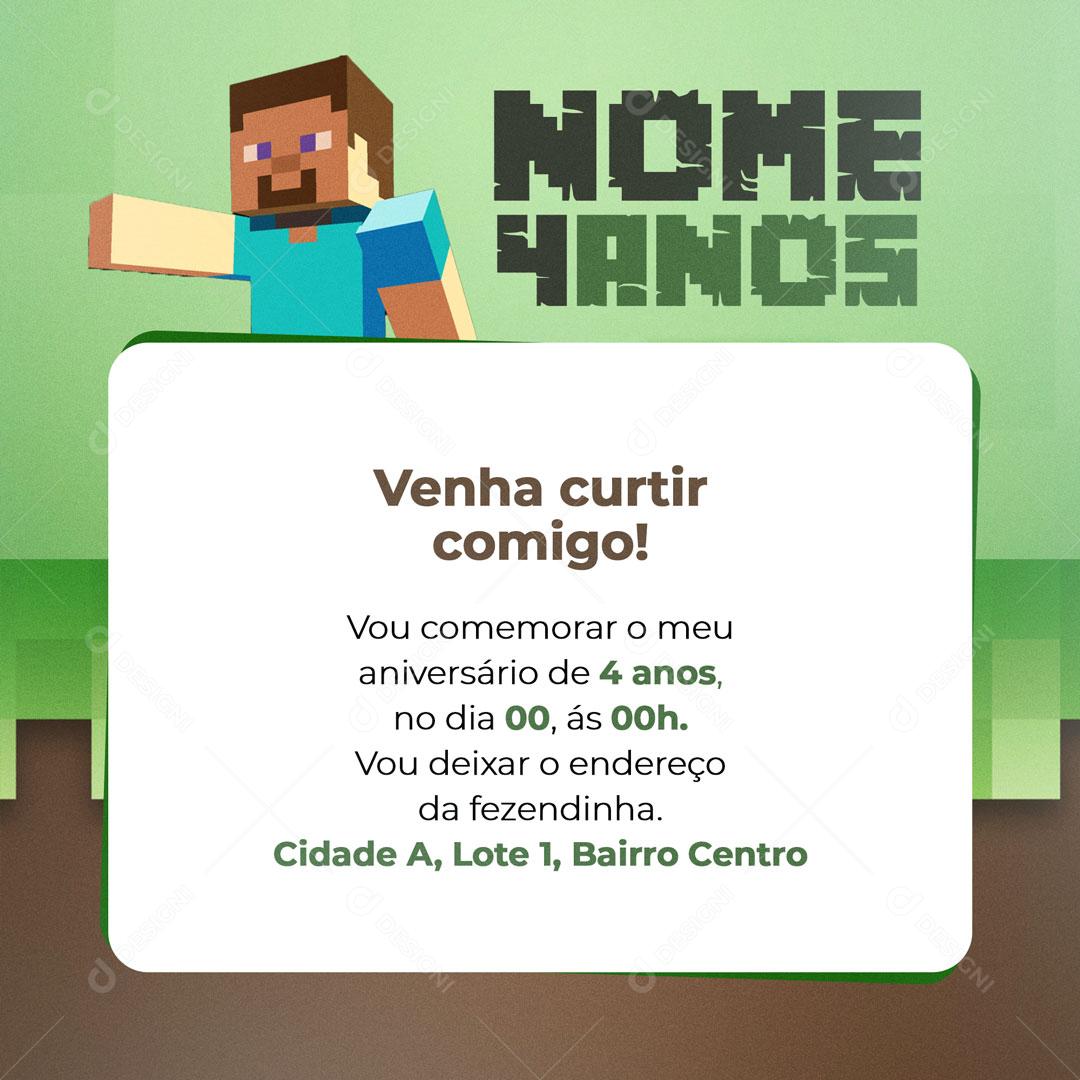 Modelo de Convite de Aniversário Infantil Minecraft  Social Media PSD Editável