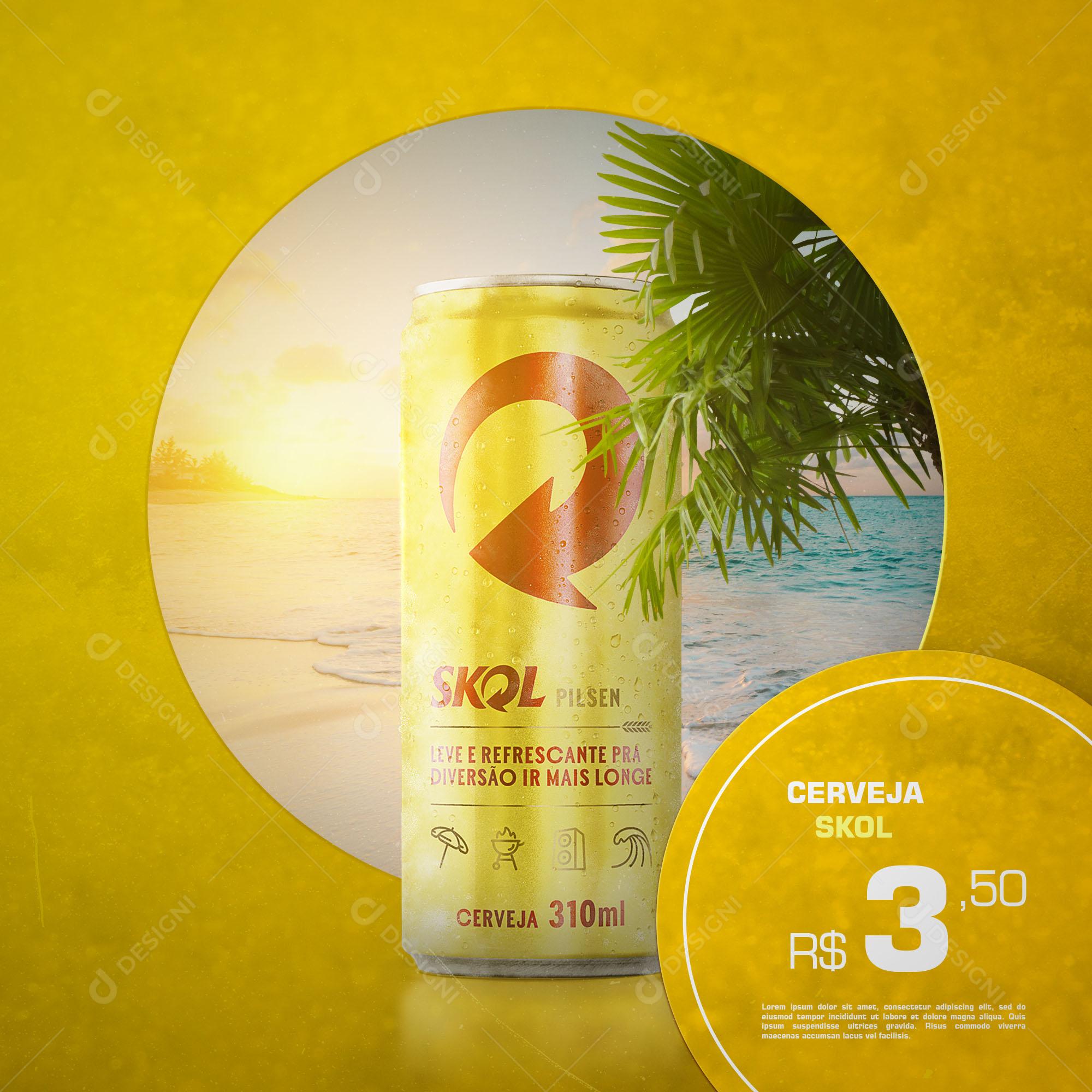 Post Bebidas Cerveja Gelada Skol Social Media PSD Editável