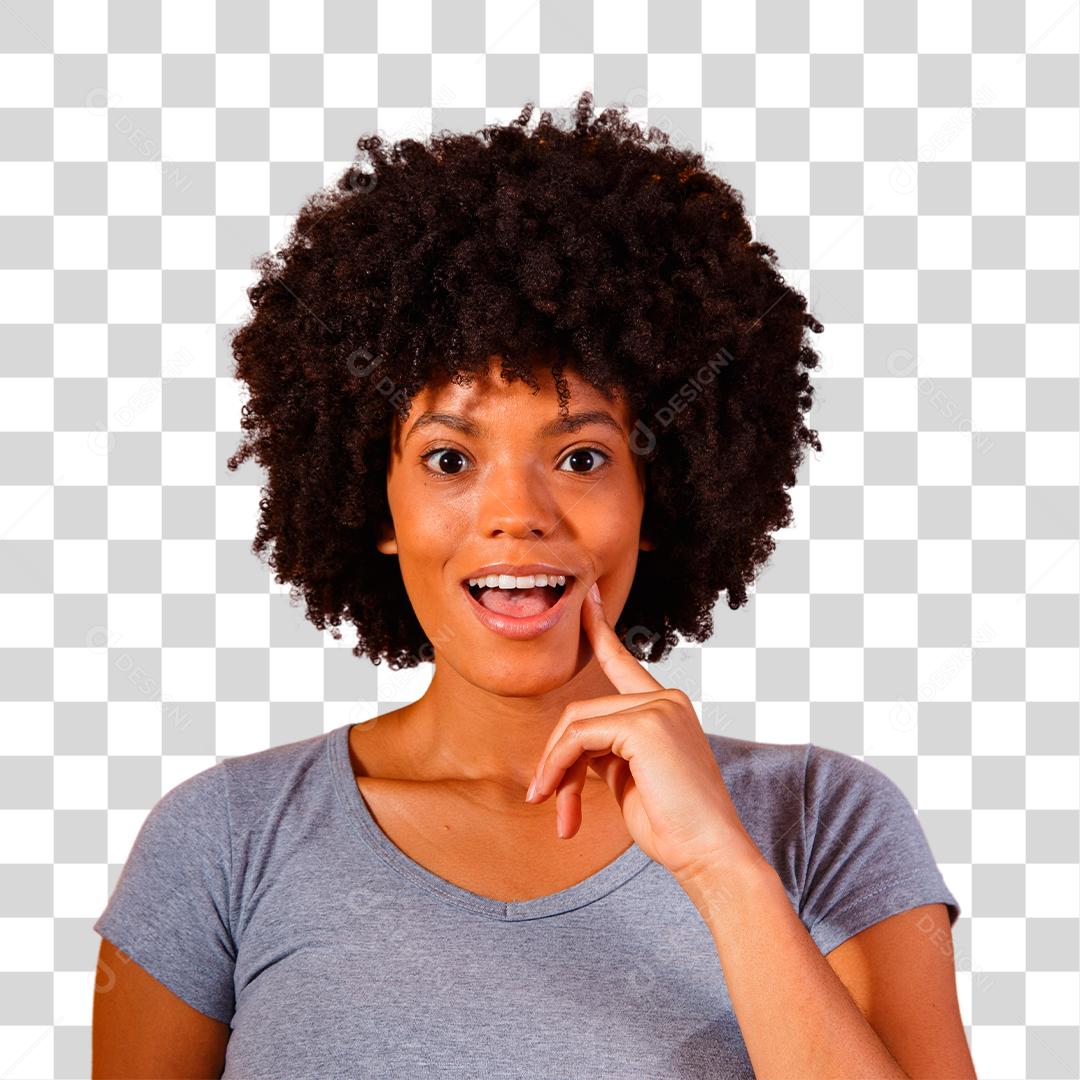 Mulher cabelo afro expressão surpresa