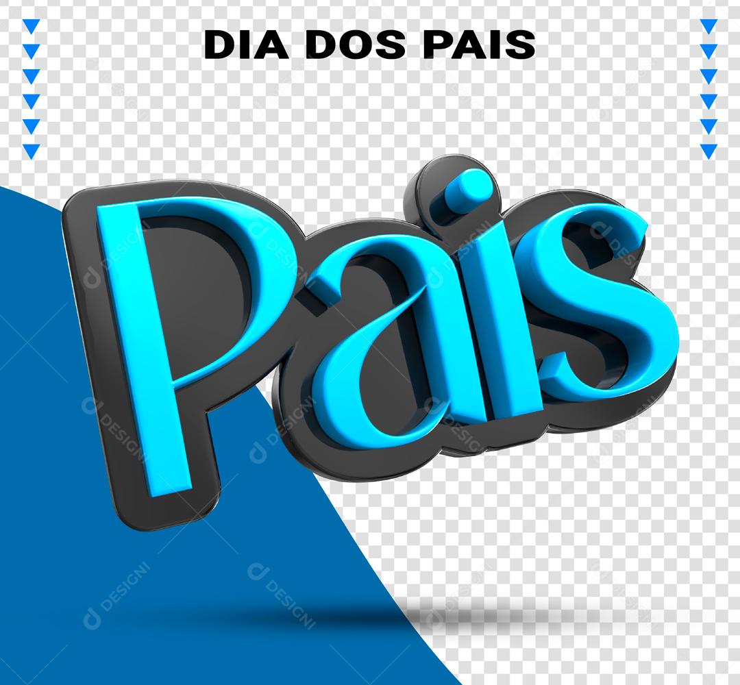 Pais Texto 3D Azul e Preto para Composição PSD