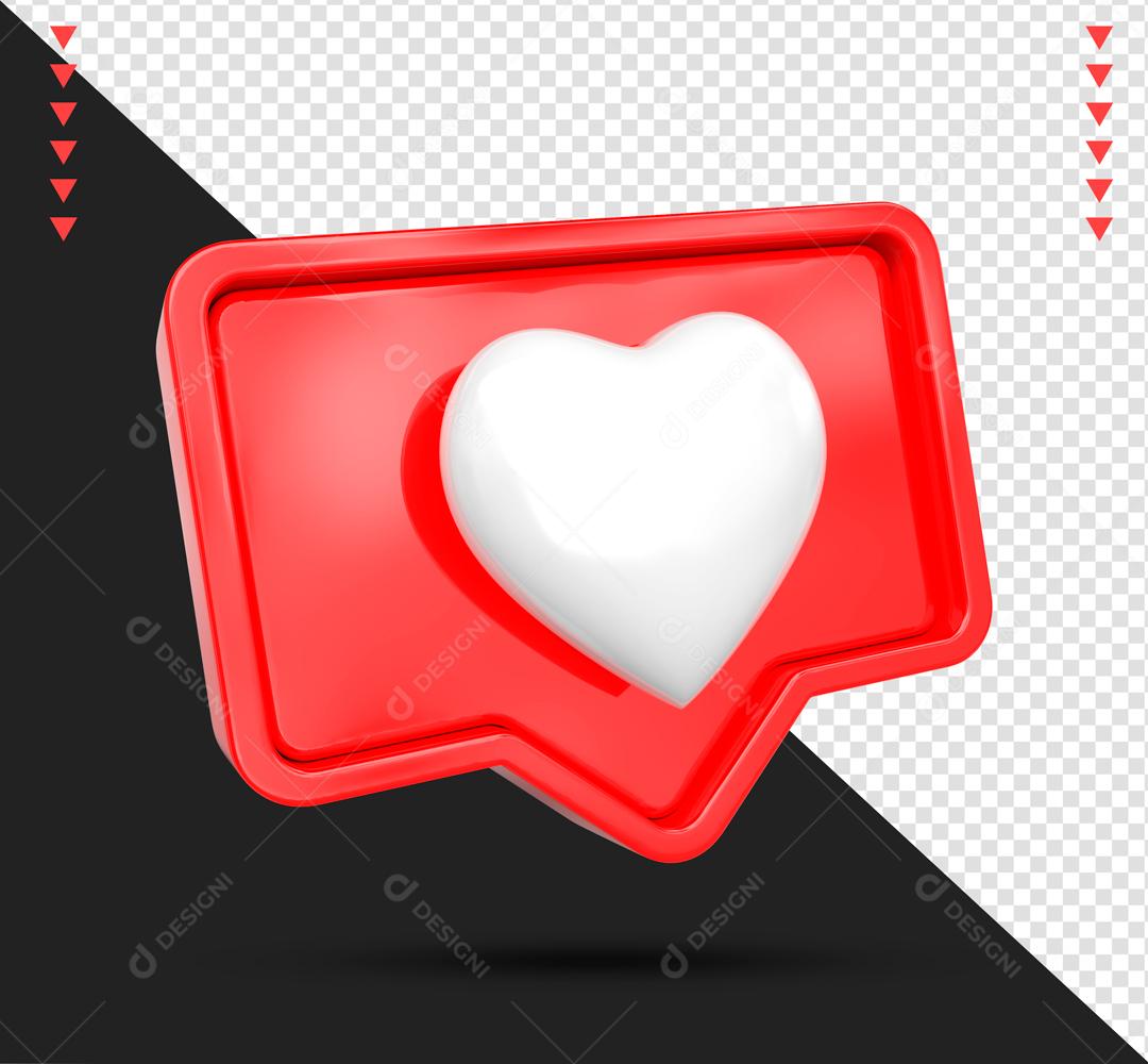 Ícone 3D Like de Coração Elemento para Composição PSD