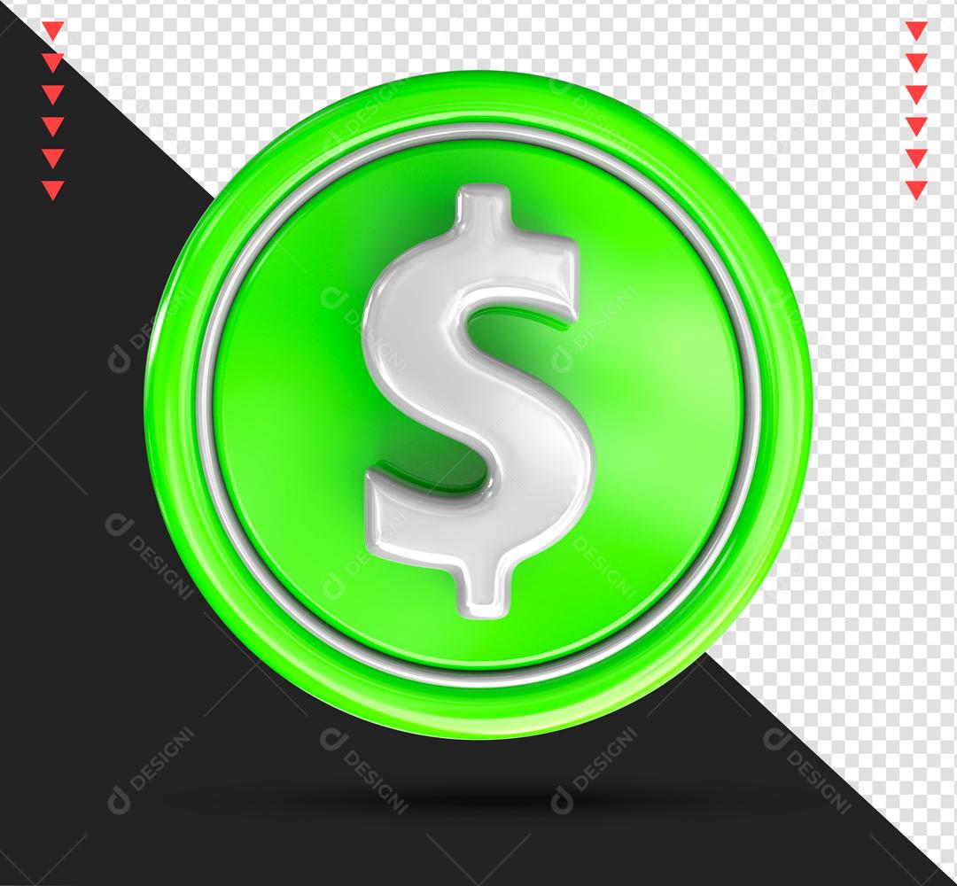 Cifrão 3D Verde e Prata Elemento Para Composição PSD