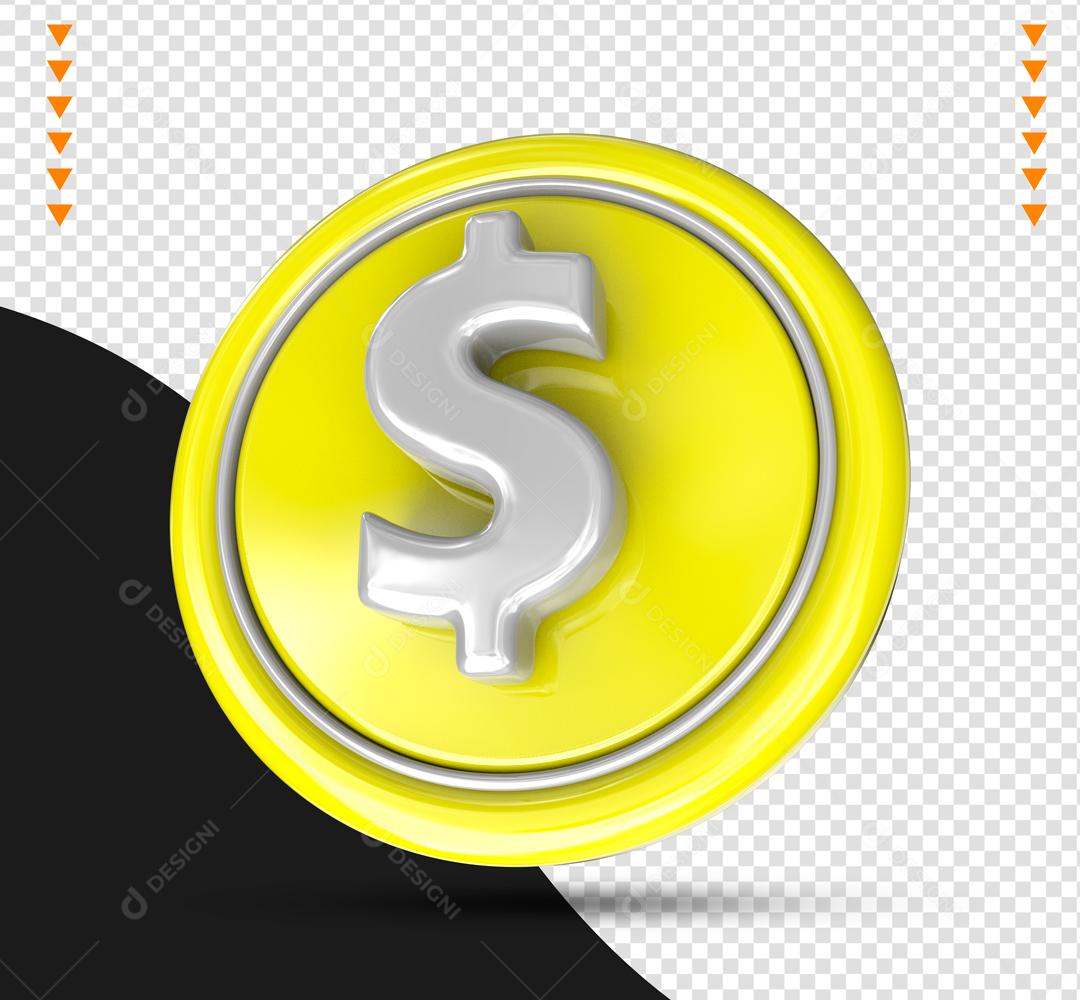 Cifrão 3D Amarelo Elemento Para Composição PSD