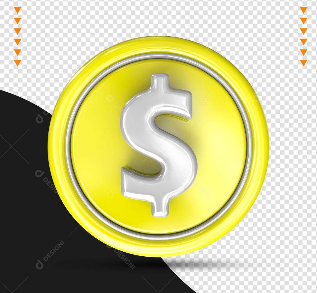 Cifrão 3D Amarelo Elemento Para Composição PSD
