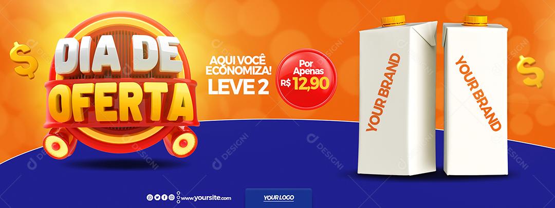 Social Media Banner Aqui você Economiza Leve 2 Dia de Oferta Supermercado PSD Editável