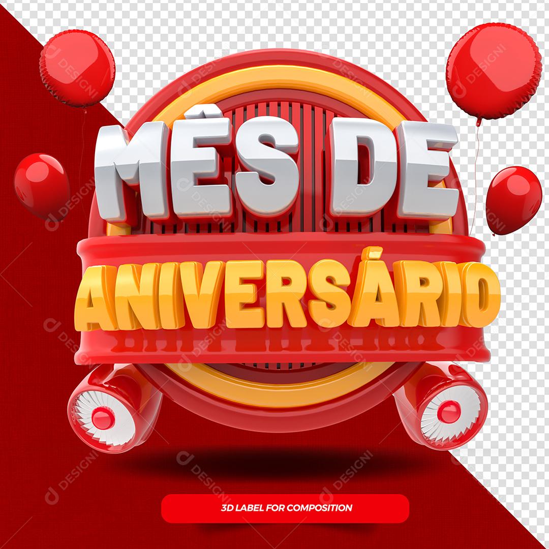 Mês de Aniversário Selo 3D Vermelho e Dourado para Composição PSD