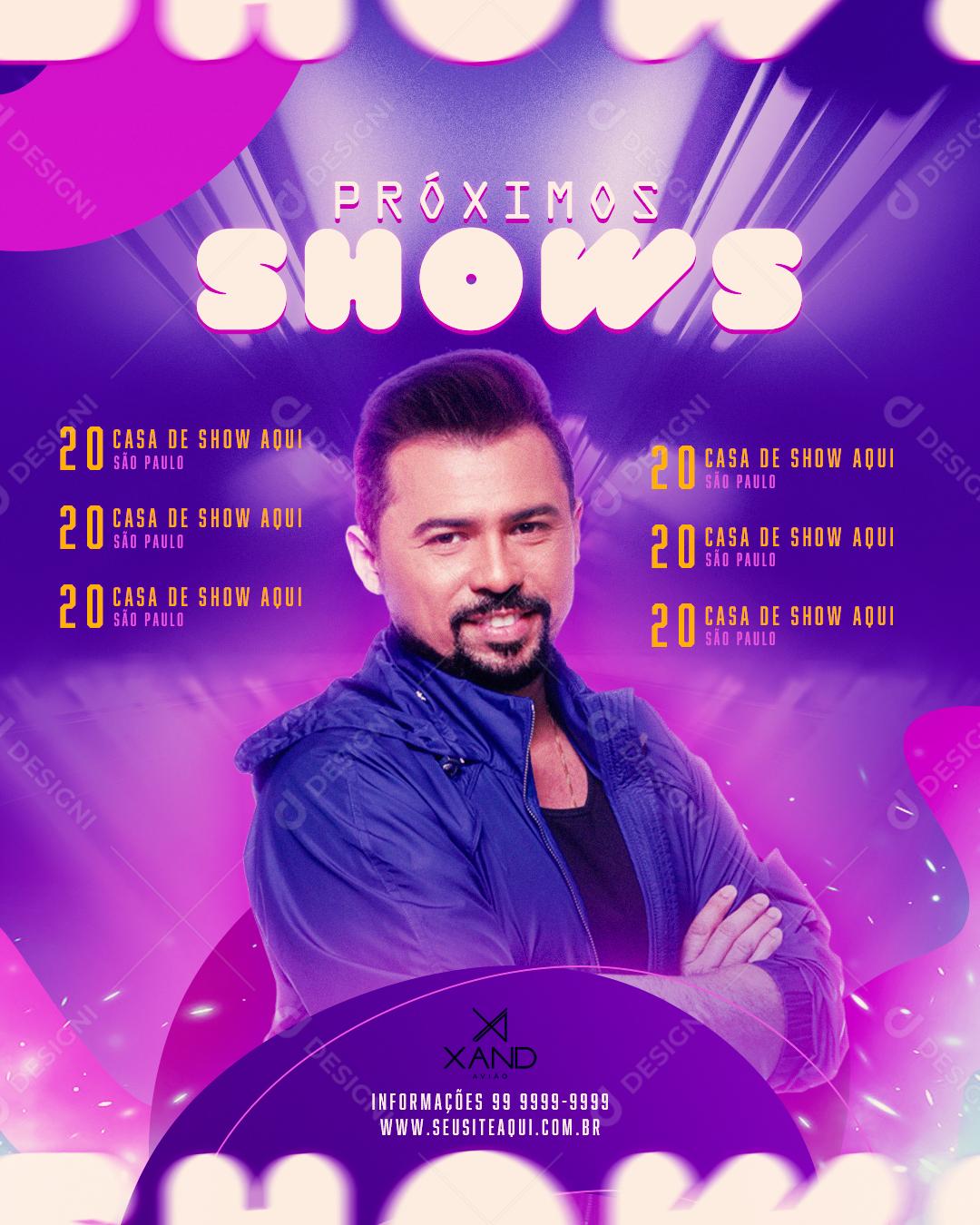 Post Flyer Próximos Shows Agenda Xand Avião Roxo Social Media PSD Editável
