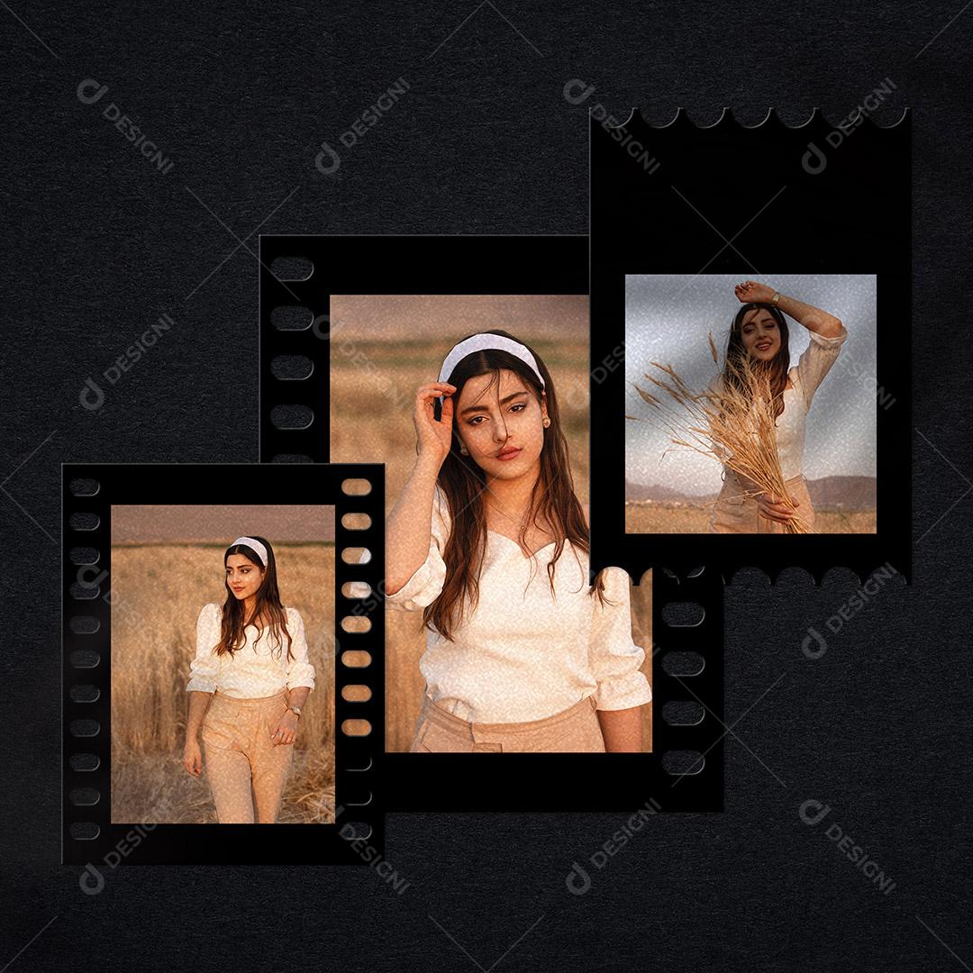 Mockup Fita De Fotos Preto PSD Editável