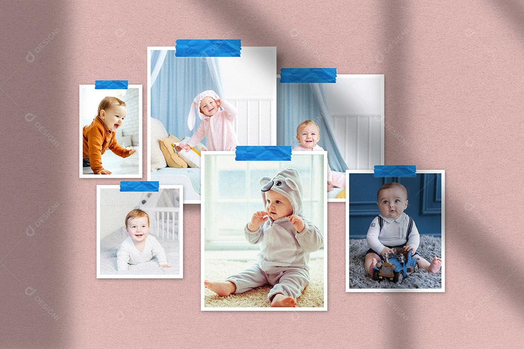 Mockup Quadro De Fotos de bebê PSD Editável