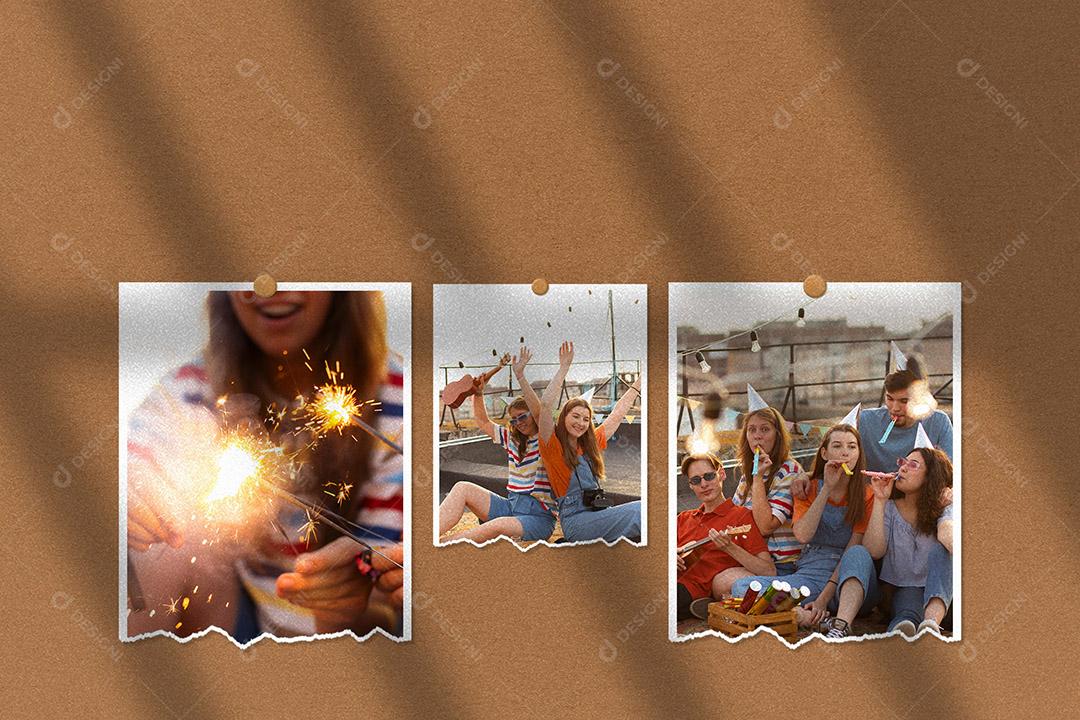 Mockup de Fotos em Papel rasgado Pendurado PSD Editável