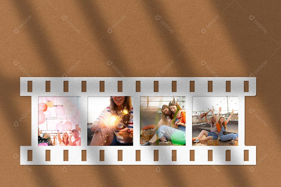 Mockup Fita De Fotos Branco PSD Editável