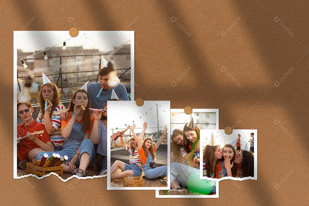 Mockup de Fotos em Papel rasgado Pendurado PSD Editável