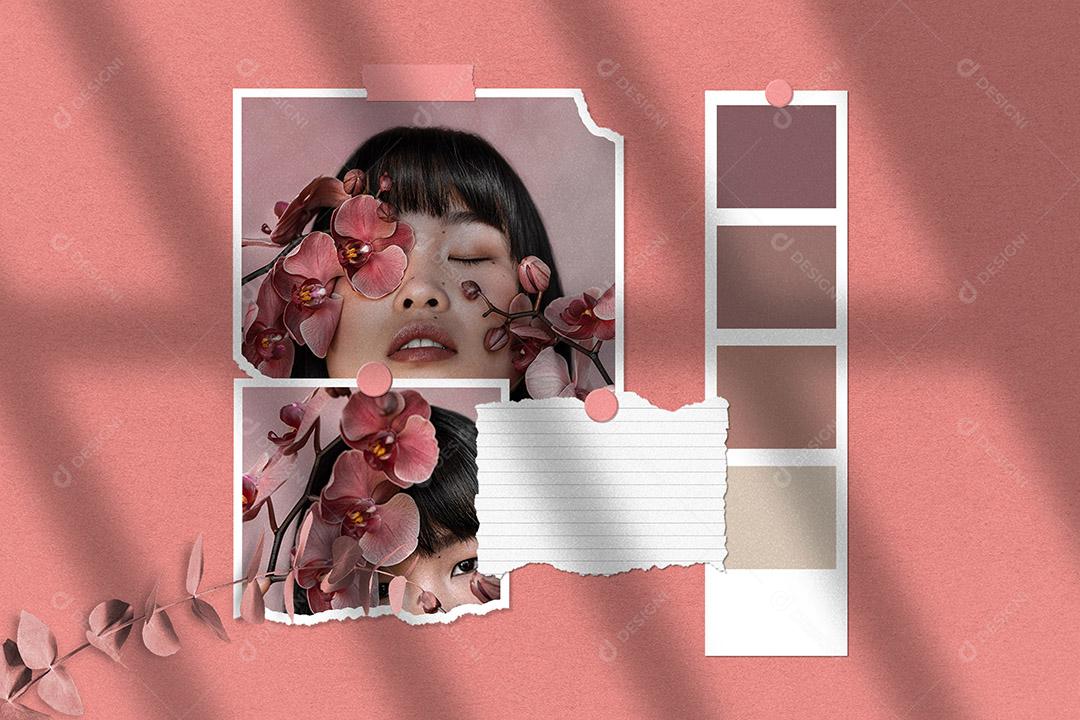 Mockup Quadro De Fotos Rosa PSD Editável