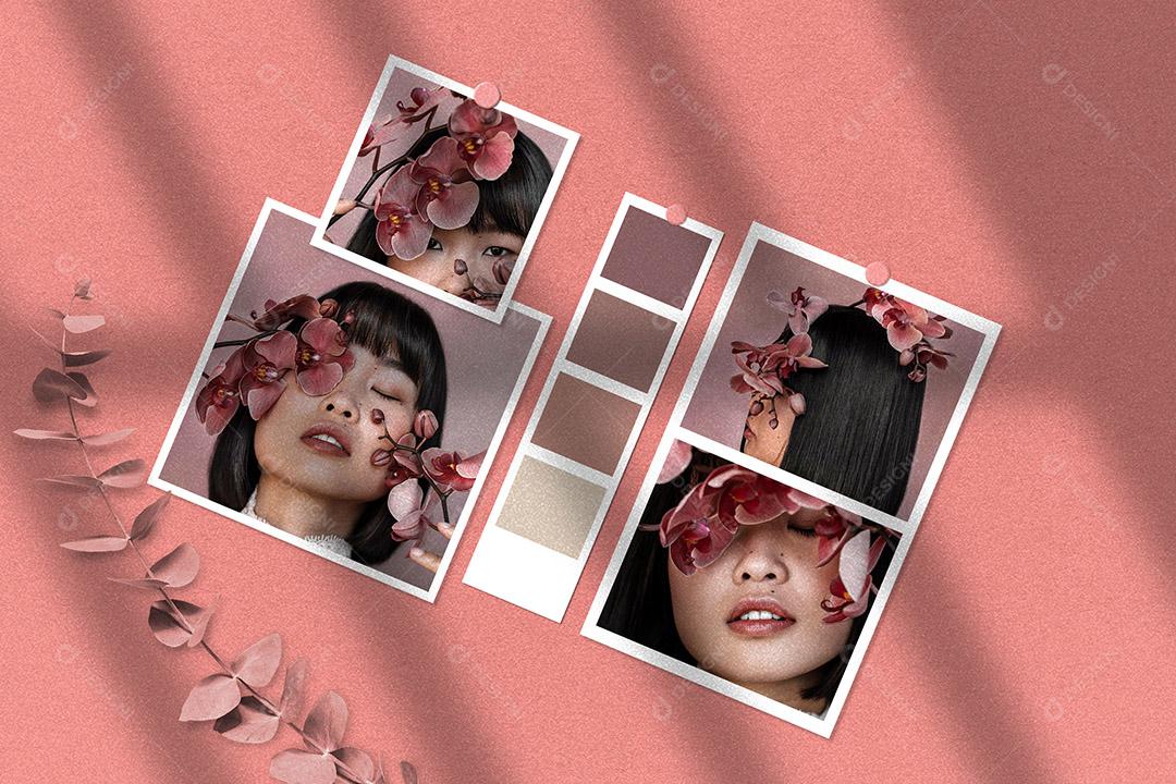 Mockup Quadro De Fotos Rosa PSD Editável