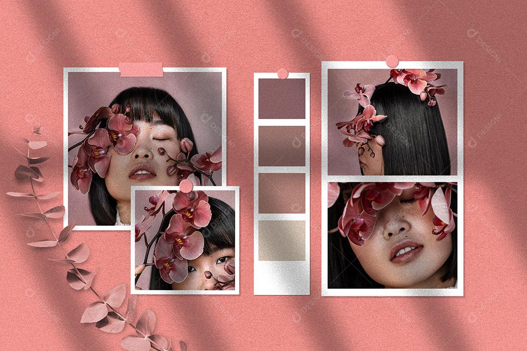 Mockup Quadro De Fotos Rosa PSD Editável