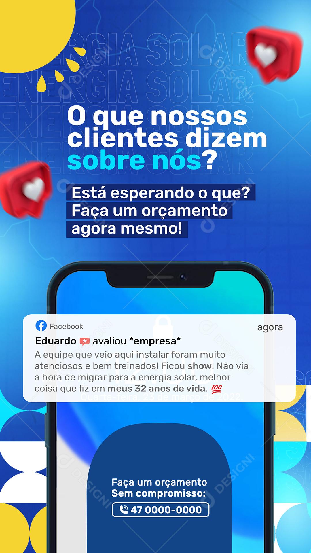 Social Media Story Energia Solar O Que Nossos Clientes Dizem PSD Editável