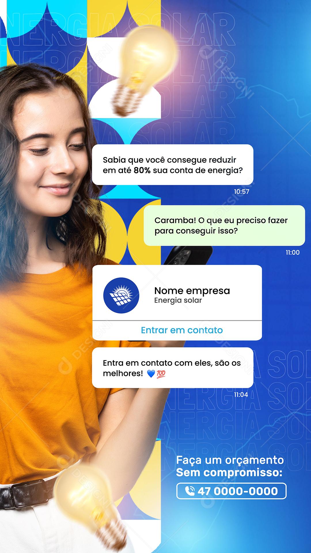 Social Media Story Energia Solar Faça Um Orçamento PSD Editável