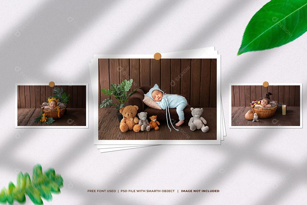 Mockup de Fotos em Papel rasgado Pendurado PSD Editável