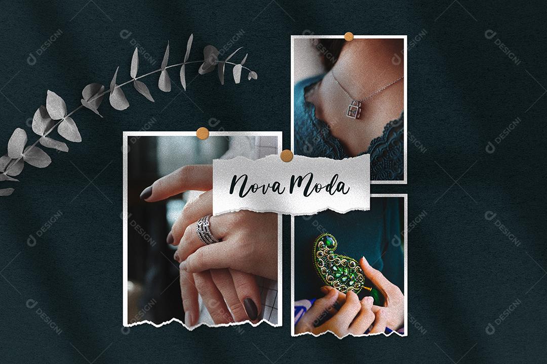 Mockup de Fotos em Papel rasgado Pendurado PSD Editável