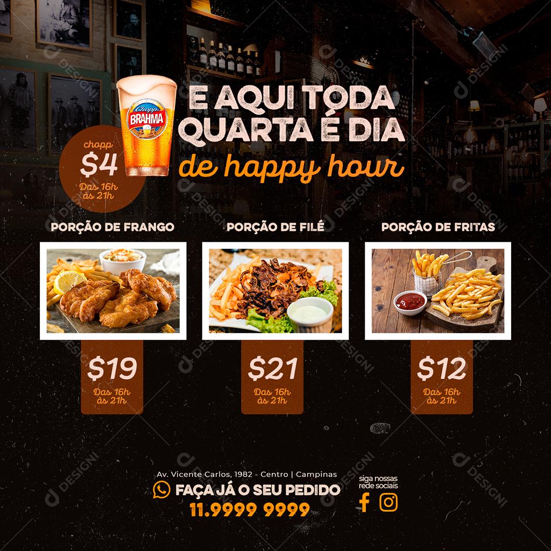 Social Media Bares Happy Hour Petiscos e Bebidas PSD Editável