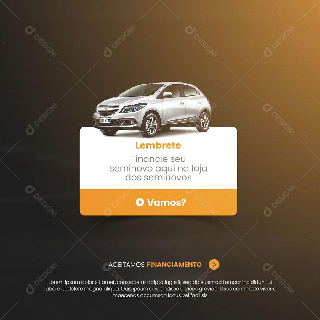 Post Concessionária Veículos Seminovos Lembrete Social Media PSD Editável