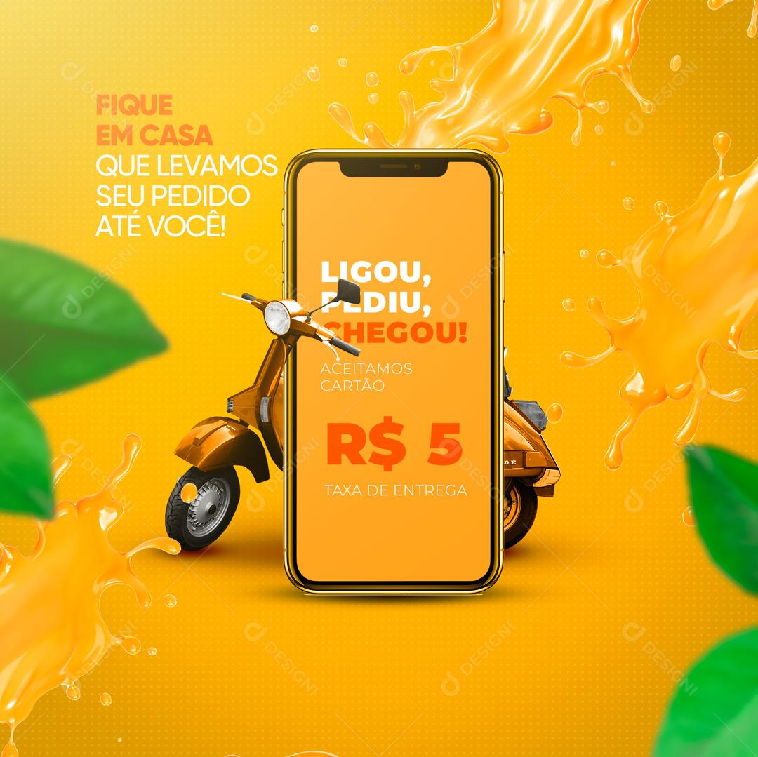 Suco de Laranja Natural Ligou Pediu Chegou Delivery Social Media PSD Editável