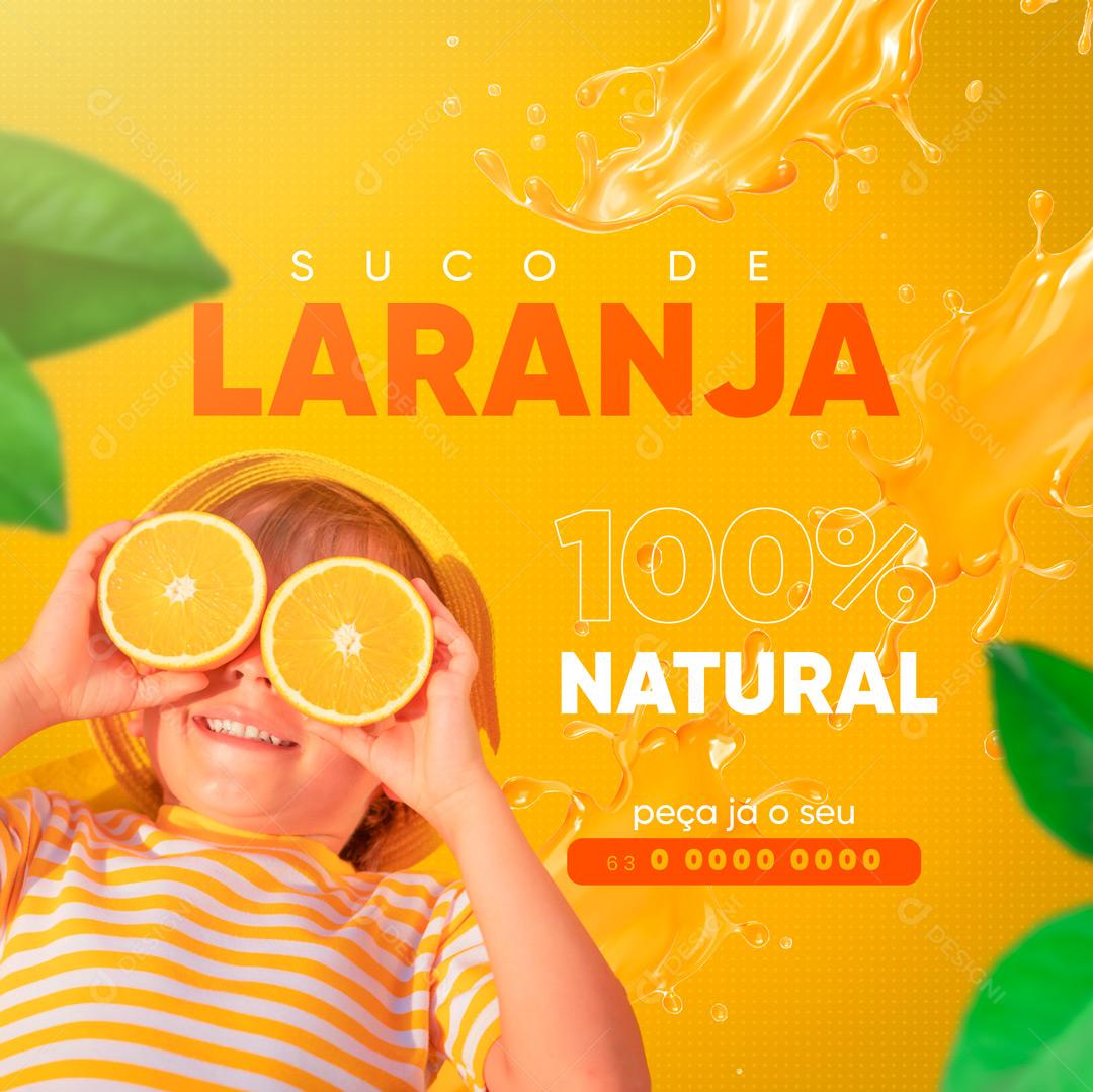 Post Suco de Laranja Natural Social Media PSD Editável