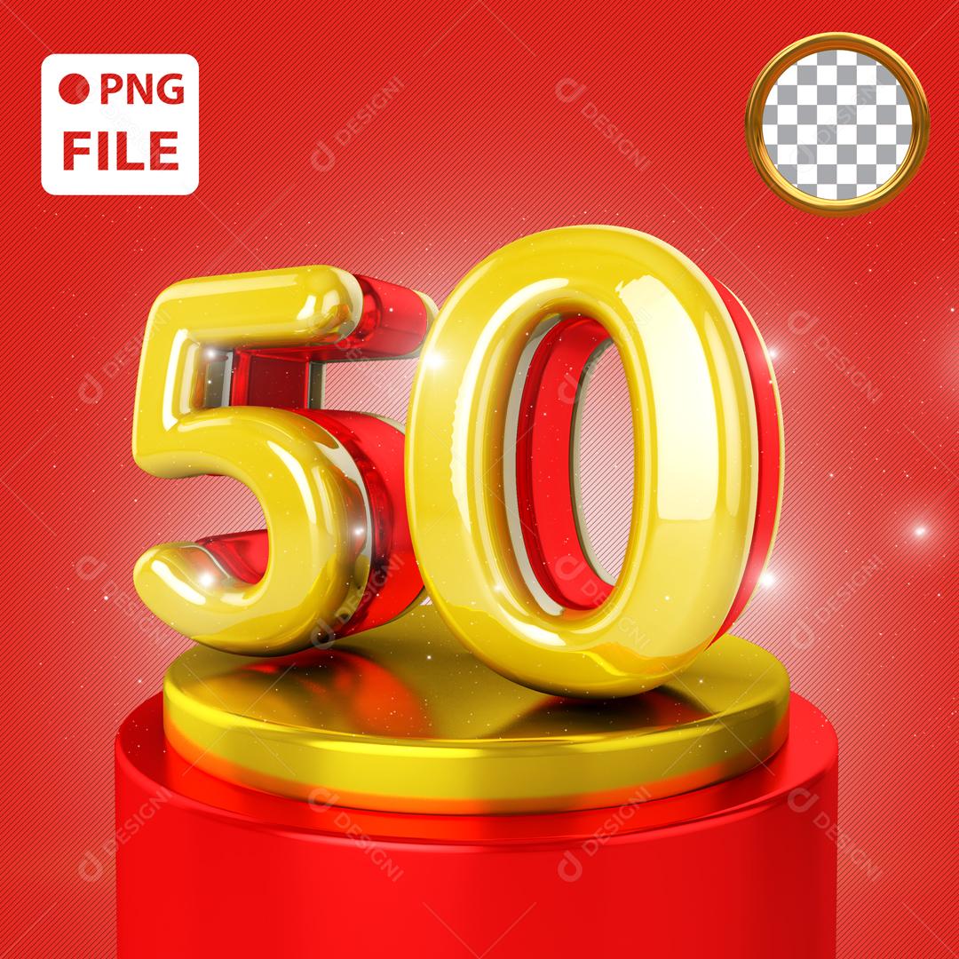 Número 3D 50 Dourado Elemento para Composição PSD