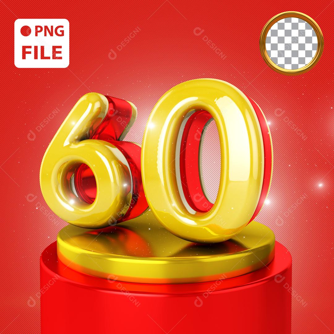 Número 3D 60 Dourado Elemento para Composição PSD