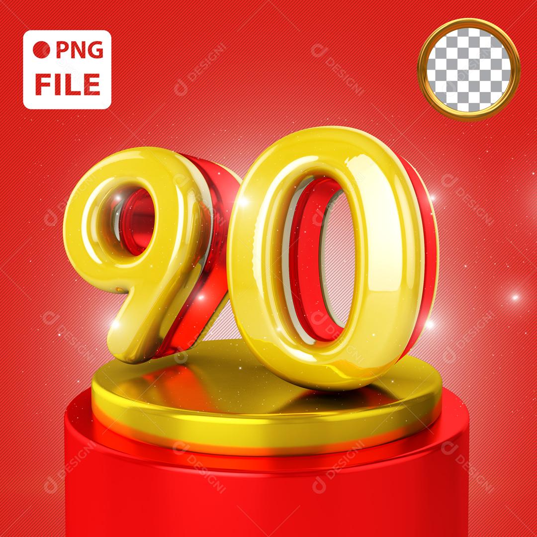 Número 3D 90 Dourado Elemento para Composição PSD