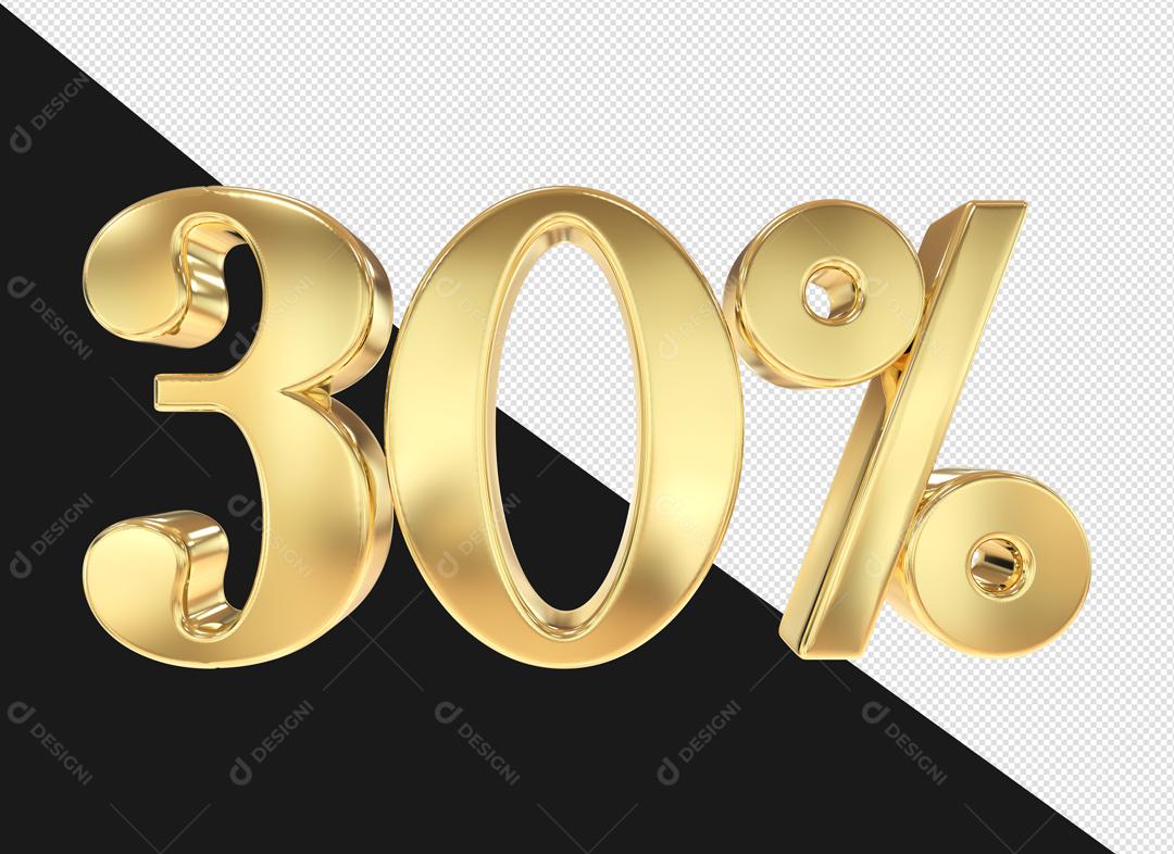Número 3D 30% Dourado Elemento Para Composição PSD