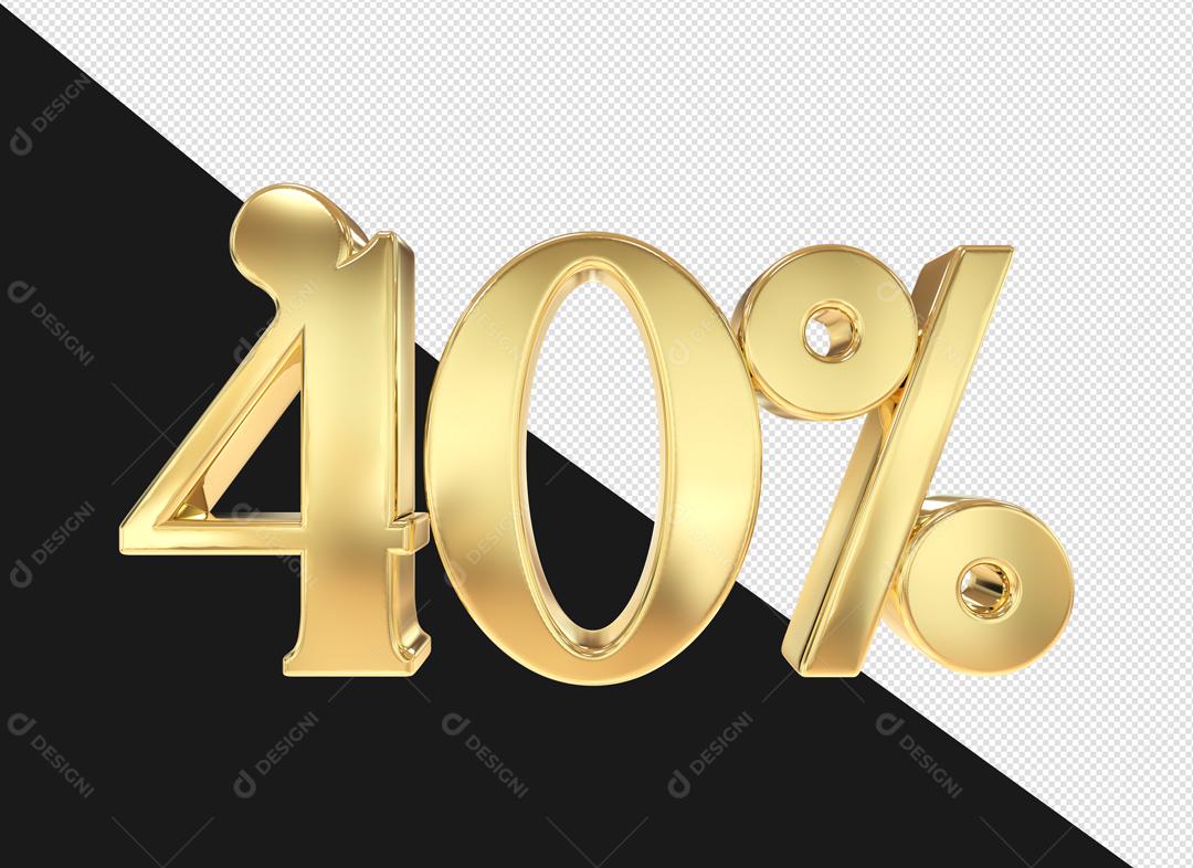 Número 3D 40% Dourado Elemento Para Composição PSD