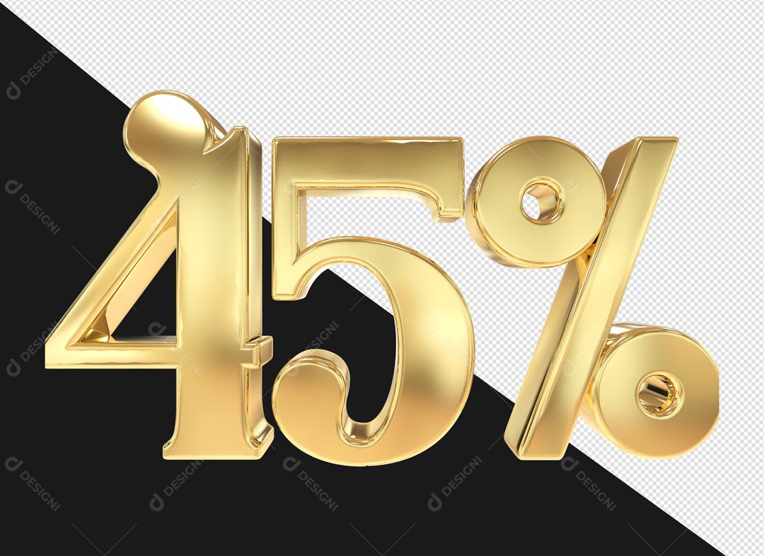 Número 3D 45% Dourado Elemento Para Composição PSD