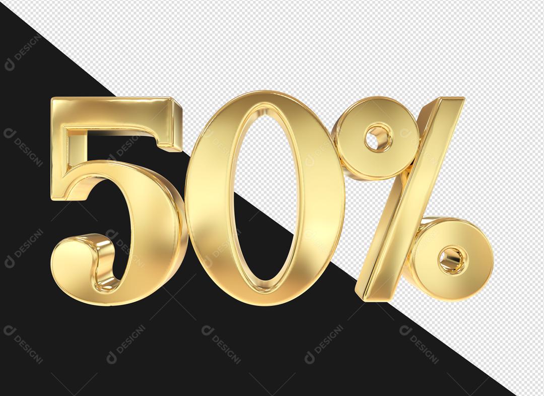 Número 3D 50% Dourado Elemento Para Composição PSD