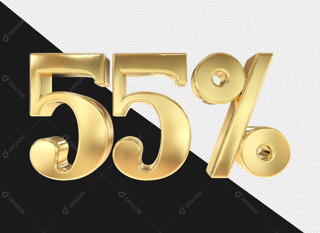 Número 3D 55% Dourado Elemento Para Composição PSD