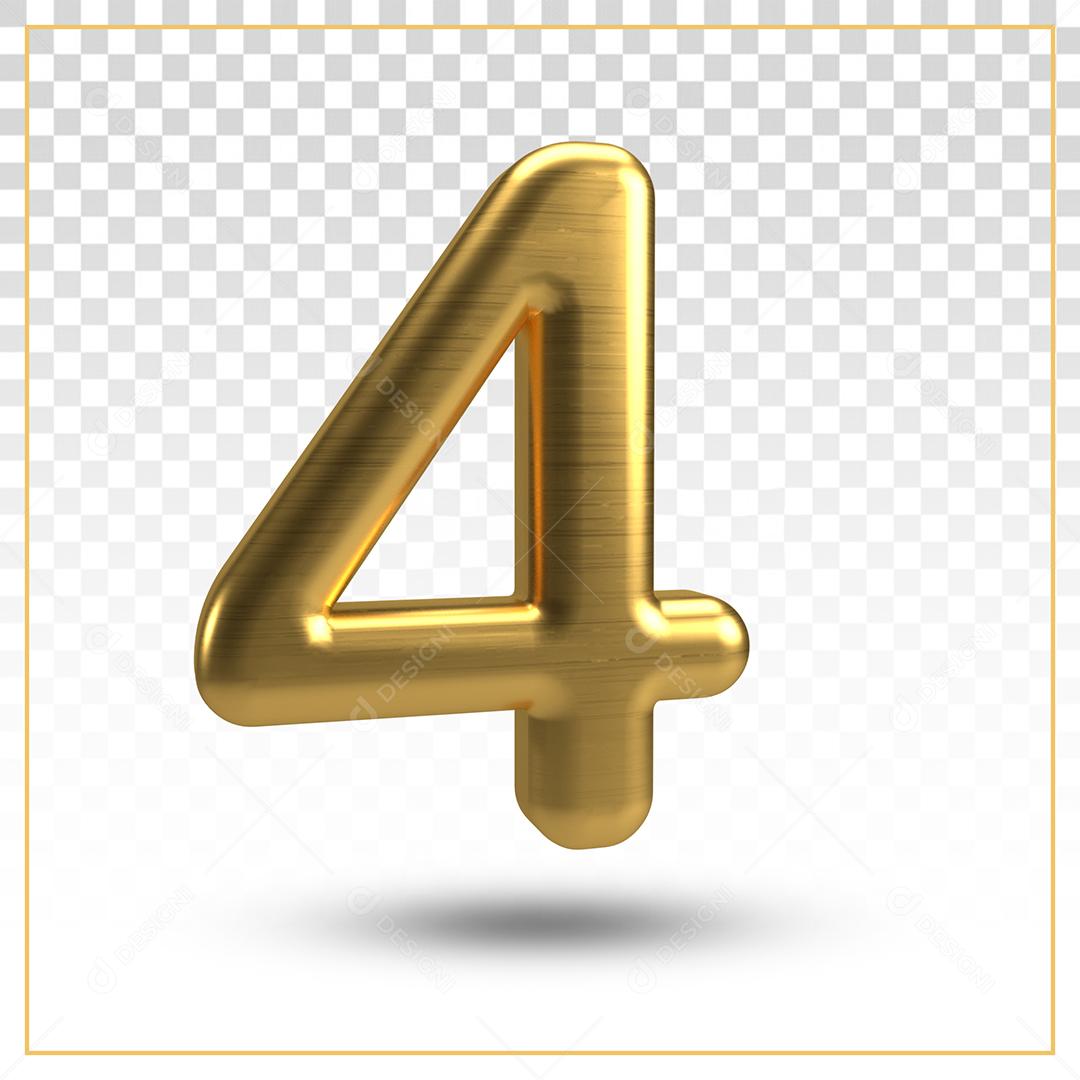 Número 4 Dourado 3D Para composição PSD