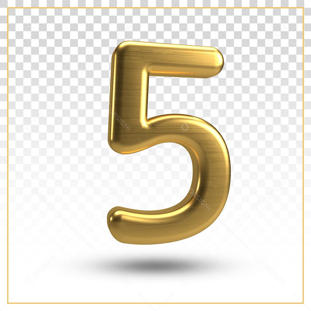 Número 5 Dourado 3D Para composição PSD