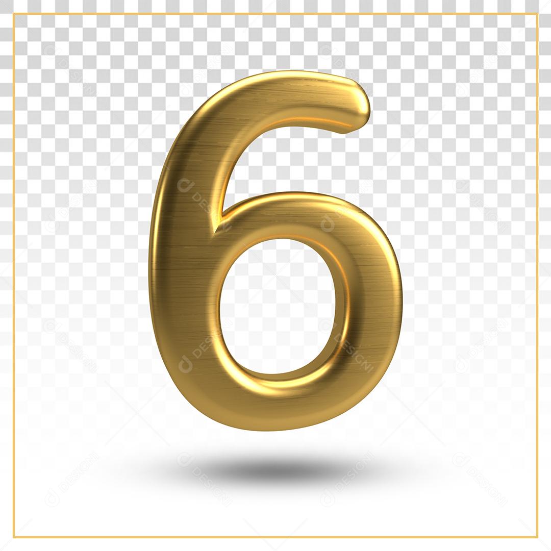Número 6 Dourado 3D Para composição PSD